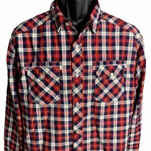 Straight Faded Plaid Button Up Shirt XL Red